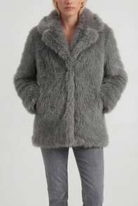 Naf Naf Grey Faux Fur Wrap Coat Manteaux Grey Fabric - Grey - View 1