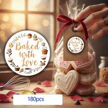 180张圆形烘焙贴纸 - 精美“用心烘焙”设计，复古纸张颜色，包含蛋糕、松饼和糕点图案 - 自粘纸封条，适用于自制饼干、面包、礼品包装、罐子标签和DIY手工制作 - A - 查看 7