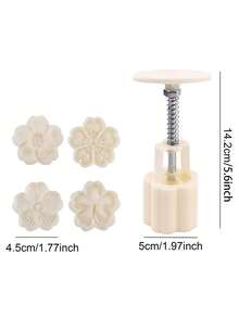 4pcs ABS Flower Shaped 50g Commercial Mooncake Mold, DIY Hand Press Cookie Stamp, Pastry Baking Mold, Mooncake Maker, Wedding Festival Decorative Pastry Tool, Baking Tool, Kitchen Gadget - White - View 9