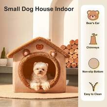 Dog House Dog Bed With Cover Cave With Non-Slip Bottom, M Size Tent Bed Up To 15 Lbs Cat And Puppy, Brown - Brown - View 5