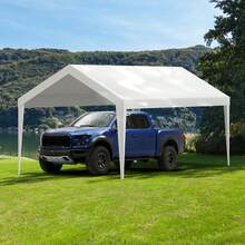 Carport Replacement Canopy Cover 10 X 20 Ft, Garage Top Tent Shelter Tarp Heavy-Duty Waterproof & UV Protected, Easy Installation With Ball Bungees,White (Only Top Cover, Frame Not Include) - 白色 - 查看 9