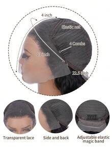 13x4 波浪卷蕾丝前假发，真人发，预先拔毛，高清透明蕾丝前假发，带婴儿发，180% 密度，9A 级无胶巴西原生真人发蕾丝前假发，女士款，自然黑，22 英寸 - Natural Black - 查看 5