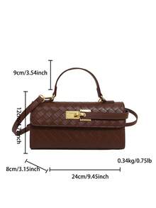 Faux Leather Solid Color Flap Plaid Handbag & Shoulder Bag For Women - Brown - View 4