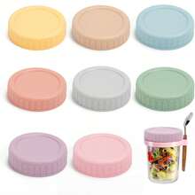 8 Pack Plastic Jar Lids, 8 Colored Reusable Jar Lid, 70mm Regular Mouth Lid Compatible With Mason, Leak Proof Storage Caps For Canning - Multi-colored - View 1