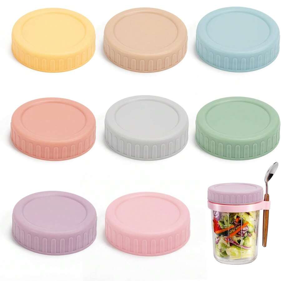 8 Pack Plastic Jar Lids, 8 Colored Reusable Jar Lid, 70mm Regular Mouth Lid Compatible With Mason, Leak Proof Storage Caps For Canning - Multi-colored - View 1