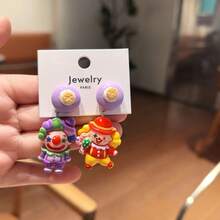 1 đôi (2 chiếc) khuyên tai nhựa hình chú hề ngộ nghĩnh, thiết kế bất đối xứng màu tím, xanh lá cây, đỏ, vàng, phù hợp cho nữ giới đeo hàng ngày, dạo phố, dự tiệc, làm quà tặng, phụ kiện đi biển mùa hè. - Nhiều màu - Xem 2