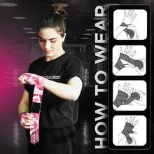 Vendas de Boxeo Guantes Interiores, elásticas, con Lazo para el Pulgar, Estilo Mexicano, para Debajo de los Mitones - Malla Rosa - Ver 12