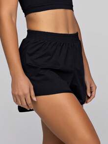 LOT FITNESS Women's Loose Fit Fitness Shorts In Polyamide, Perfect For Running And Gym - Cool And Comfortable - 黑色 - 查看 6