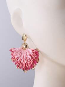 1 Paar handgefertigte Ohrringe mit Gradienten-Farbverlauf in Pfauenschwanz-Blumenform, einzigartiges Design, geeignet für Partys, Urlaub und den täglichen Gebrauch - Heißes Pink - Übersicht 6