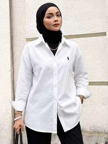 Livesso Women's Autumn Horse Pattern Drop Shoulder Long Sleeve Single Breasted Casual Loose Shirt,Fall Women Clothes - White - View 5