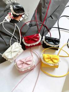 1pc Mini Crossbody Bag With Lace And Bow Decoration, Cute And Unique High-Quality Pu Crossbody Bag, And Fashionable New Bag, Fresh And Lively Color Matching, New Youthful Style, Can Be Worn Crossbody, Adjustable Shoulder Strap, Casual And Fashionable - Mini Bow Bag + Unicorn Charm - View 2