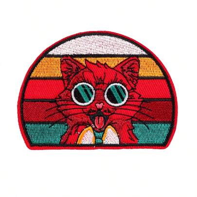 1pc Cartoon Animal Embroidered Patch, Cute Cat Iron-On Applique For DIY Jeans, Jacket, Clothing, Bag, Hat Hole Repair And Decoration