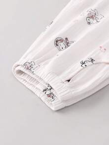 1pc Women's White All-Over Cartoon Print 100% Cotton Soft Breathable Pajama Pants - White - View 3