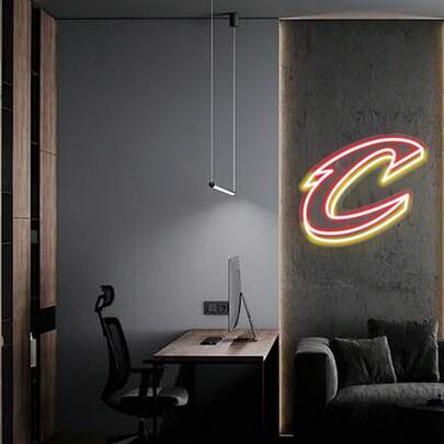 USB Powered Neon Sign Light, Push Button Control, Wall Hanging Multipurpose Neon Sign, Plastic, No Battery, Non-Dimmable, Sports Team Design