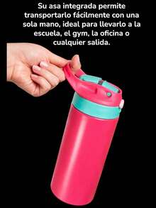 Garrafa térmica infantil de acero inoxidable PYA-19, SUS 304 con tapa de apertura rápida, popote integrado y asa ergonómica | Botella térmica libre de BPA, acabado mate, mantiene frío y caliente hasta 6 horas | 12 oz / 360 ml | Varios colores disponibles - Rosa Fucsia - Ver 10
