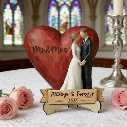 1/3pcs Romantic Wooden Bride And Groom Wedding Decor, Printed With Loving Phrases, Suitable For Decorating New Home, Wedding Venue, Bedroom Or Anniversary Gift