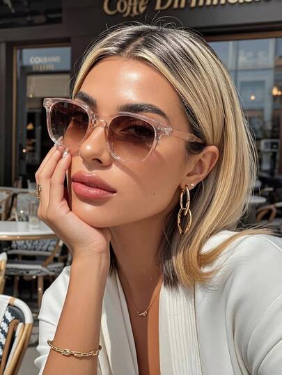 Champagne Sunglasses For Women & Men - Retro Square Plastic, Fashion Glasses, Classic Design | UV Protection For Outdoor, Travel, Beach & Daily Wear | Summer Sun Shade For Driving