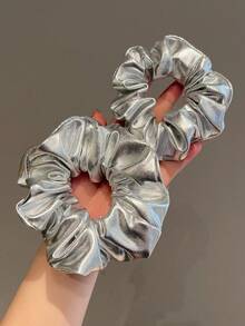 1个极简银色皮革发圈，多功能设计，适用于马尾辫和丸子头等发型 - 彩色 - 查看 2