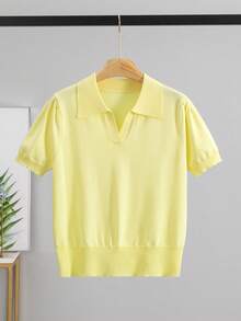 GIGOGOU Nuevo conjunto de verano para mujer con polo, camiseta de manga corta y top casual para señoras - Amarillo - Ver 3