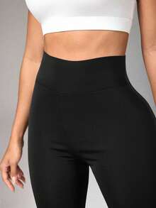 High Waist Flare Pants For Women, Seamless Yoga Pants, Butt Lifting & Slimming Wide Leg Trousers - Black - View 6