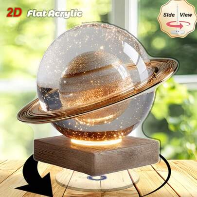 2D Design, 1pc Rotating Acrylic Glass Desktop Planetarium Decor - Rotating Sphere With Saturn Pattern, Suitable For Home/Office Decoration, Indoor/Outdoor, Easter/New Year Decor, Astronomy Display, 2D Flat Design
