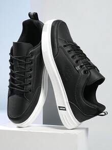 Men's Black And White Sneakers Casual Sport Shoes With Thick White Sole Comfortable Lightweight Athletic Trainers Perfect Gift For Him - Đen và trắng - Xem 2