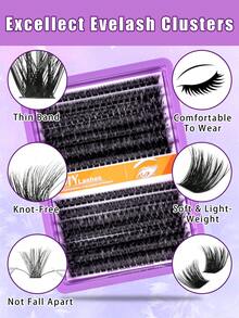280/210/182 D-Shaped Curled Cluster Shaped False Eyelashes Large Capacity Set, Comes With A Beginner Friendly False Eyelash Tutorial, Thick And Fluffy DIY Segmented False Eyelashes, Including Adhesive And Sealing Agent, Tweezers, Glue Remover, Enlarged Double Eye False Eyelashes, Lightweight And Reusable - Black - View 5