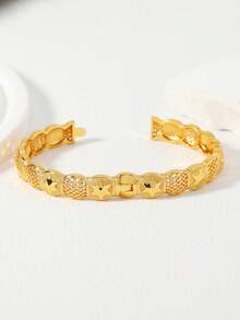 1件24K镀金镂空六芒星格子马赛克女士手镯，奢华小众设计派对配饰 - 金黃色 - 查看 2