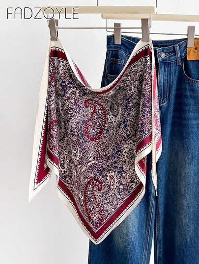 FADZOYLE 1件复古佩斯利印花三角围巾披肩，柔软丝滑触感，波西米亚风，四季皆宜，春、夏、秋、冬皆可佩戴。适合日常出行、旅行、婚礼、舞会、宴会、伴娘头巾等场合，是女士配饰的理想之选。