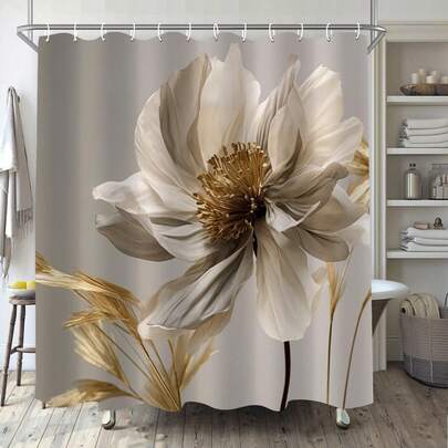 1pc Retro Light Luxury Floral Shower Curtain, Simple Floral Printed Shower Curtain, Suitable For Various Room Decoration Partitions, Universal Bathroom Decoration Shower Curtain, Bathtub Curtain
