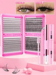 640pcs Eyelash Extension Kit, DIY Eyelash Extension Set (8-16mm), Individual Cluster Eyelashes D Curl Eyelash Extension Kit With Glue, Sealer And Eyelash Curler Tools, Eyelashes, Eyelash Clusters, Mascara, Artificial Black Eyeliner Suitable For Daily Use, Parties, Travel Or Gift For Family And Friends - 黑色 - 查看 12
