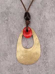 1pc Bohemian Alloy & Resin Pendant Necklace, Women's Brown Wax Rope Long Chain Fashion Pendant, Party Gift, Gift For Girlfriend Or Mother - Silver - View 2