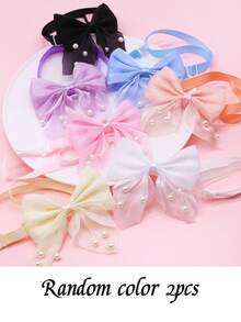 2/10Pcs Pearl Mesh Pet Tie, Sweet Bow Design, Happy Dog Matching, Cat And Dog Universal, Puppy Keep Holiday Party Photo Dressing, Cute And Fun Pet Accessories - Multicolor - View 7