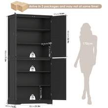 Kitchen Cabinet, 180 Cm Tall Cabinet, Kitchen Buffet, Buffet Cabinet With 4 Doors, Dining Room Cabinet For Living Room, Kitchen, 180*80*40 Cm - 黑色 - 查看 5