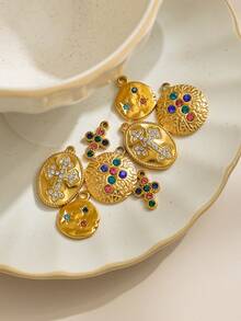 1pc/Pack Stainless Steel Rhinestone Cross Shaped Accessory, Design - Gold - View 1