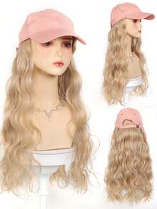 16/20 Inch Baseball Cap Wig, Long Wavy Curly Wig With Adjustable White Cap, Synthetic Golden Wig Hair Extensions Replacement For Women - Multicolor - View 7