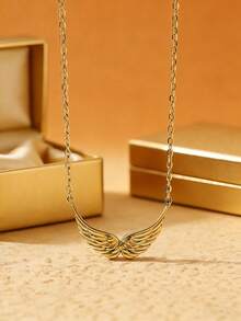 1pc Stainless Steel 18k Gold Personalized Angel Double Hole Wing Pendant Necklace, Delicate Wing Necklace For Women, Elegant Choker Necklace - Wing Necklace - View 7