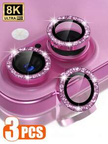 ZYONS 3 buah Pelindung Lensa Kamera Warna Pink, Kompatibel dengan iPhone 17 Pro Max/17 Pro/17 Air/17/16 Pro Max/16 Plus/16E/15 Pro Max/14/13/12/11, Pelindung Layar Kamera Kaca Tempered 9H dengan Dekorasi Cincin Logam (Pink) - Berwarna merah muda - View 7
