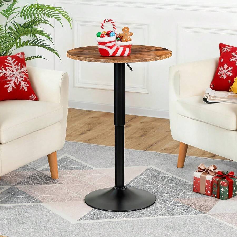 Height-Adjustable Round Bar Table 68.5-90CM With Sturdy Base - Modern Pub Table, Easy To Assemble, Space-Saving For Small Areas, Rustic & Black - Brown - View 1