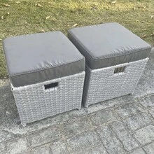 Fimous 2 PC Rattan Small Assembled Footstool Outdoor Garden Furniture Patio Furniture 2 Color Option Dark Grey And Light Grey - 預組裝(40 x 40 x 34 公分) - 查看 5