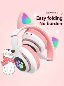 Cat Ear RGB Wireless Gaming Headset For Teens & Kids - Bluetooth 5.3, 40H Playtime, Hi-Fi Sound & Foldable Design With LED Lights. Adorable Cute Headphones Perfect For Gaming, Music, School & As A Gift For Girls And Boys. - Màu tím hoa cà - Xem 4