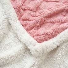 1pc Luxurious Double-Layer Jacquard Taffeta Fleece Blanket, Plush White Bed Throw For Single Or Double Use - Soft, Cozy, All-Season Comfort, Ideal For Bedroom Elegance, Blanket For Bed - Pink - View 4