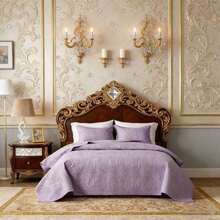 3 Pcs Bed Comforter Set,Queen Comforter Set,Edredones Para Cama Queen Size Quilt Bedding Set,Khaki Warm Microfiber Quilt Set,3-Piece(1 Quilt+2 Pillow Shams) King 104''X96'' Fluffy Cozy Skin-Friendly Lightweight Breathable Soft Plush All-Season Quilt For Bedroom Home Living Room Dorm Office Apartment Decor - Mauve Purple - View 3