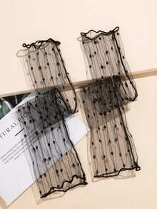 1 Pair Lace Gloves With Wavy Dots And Golden Line Decor, Suitable For Women, Fit For Daily Decoration, Party, Halloween And Wedding - Black - View 5