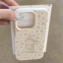 1pc TPU Material Healing Soft Pink Flower Rabbit Pattern Phone Case Compatible With IPhone 17 Pro Max/17/16 Pro Max/15/13/12/11, S20 FE/A15/S24/A55, Redmi Note 11/12/13 Pro, Full Coverage Anti-Drop Soft Protective Phone Cover - White - View 3