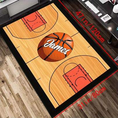 Custom Basketball Design Office Chair Rug - 47x31 Inches, 800g/M² Crystal Velvet, Non-Slip Comfort, Personalized Name Option, Perfect For Home Or Office Decor, Basketball Room Decor