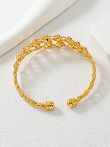 1 pieza Brazalete de rejilla hueca chapado en oro de 24K con cuentas, mejor regalo para familiares y amigos durante el Ramadán - Amarillo Oro - Ver 2