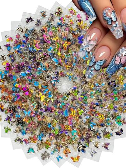 30 Sets Spring Summer Rose Butterfly Flower Cluster Nail Stickers - 3D Self-Adhesive Disposable Nail Decals With Floral & Butterfly Designs, Vibrant Colors For Women's DIY Nail Art, Manicure Accessories Nail Supplies