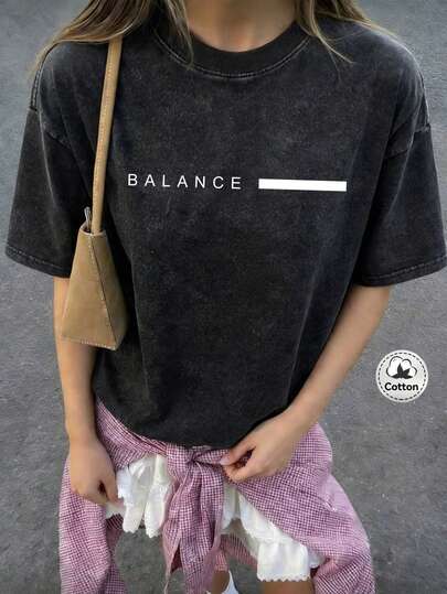 Y2K Oversized Relaxed Fit Unisex Tee, Distressed Tie-Dye Black Fabric With Letter Print, Suitable For Casual Wear In Spring/Summer