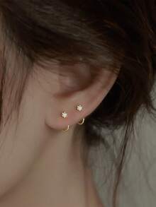 Nooxian 2pcs Women's Daily Wear Sleeping Earrings, No Need To Remove - Yellow Gold - View 6